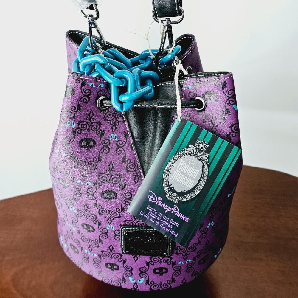 Disney Parks Loungefly Glow in the Dark Haunted Mansion Bucket Crossbody Bag NWT
